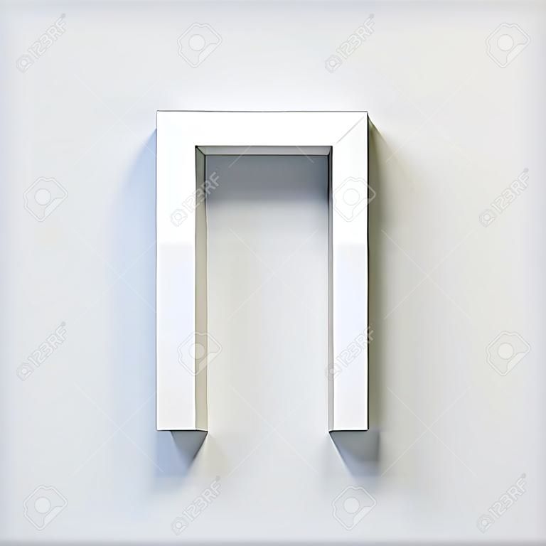 Letra N, fuente cuadrada tridimensional, blanca, simple, geométrica, proyectando sombra en la pared de fondo, representación 3d
