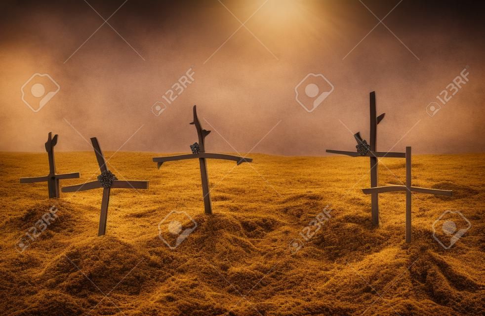 La tumba de los soldados muertos marcar con cruces de madera