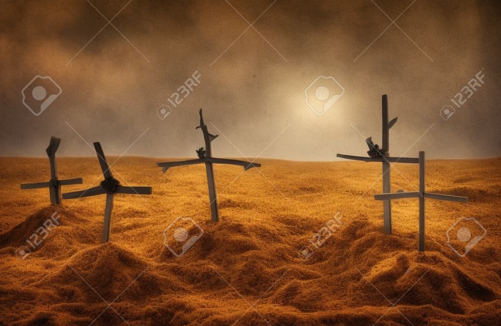 La tumba de los soldados muertos marcar con cruces de madera