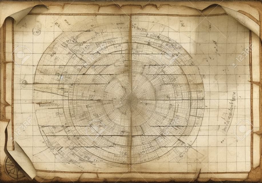 viejo mapa de navegación en pergamino antiguo con el espacio para la escritura