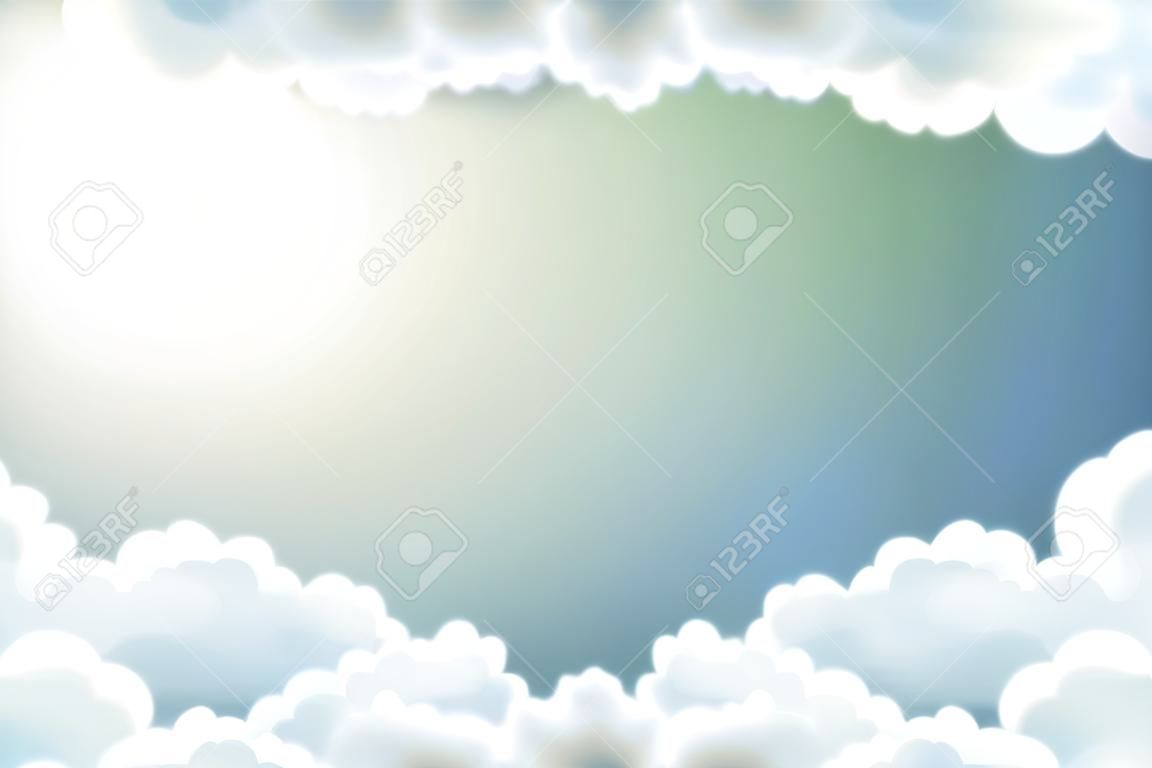 Arte illustrazione vettoriale di luminoso cielo estivo con nuvole.