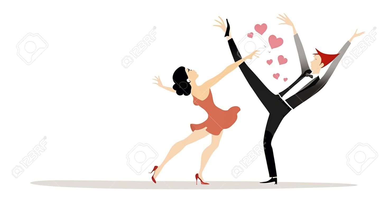 ilustración de baile joven pareja del baile . el hombre romántico joven bailando mujer hecha a mano aislado en blanco ilustración
