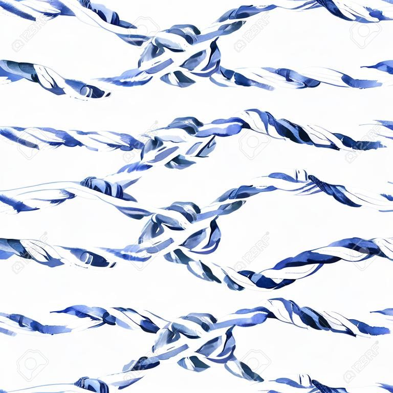 青いロープ結び目 8 手描き水彩イラスト セット