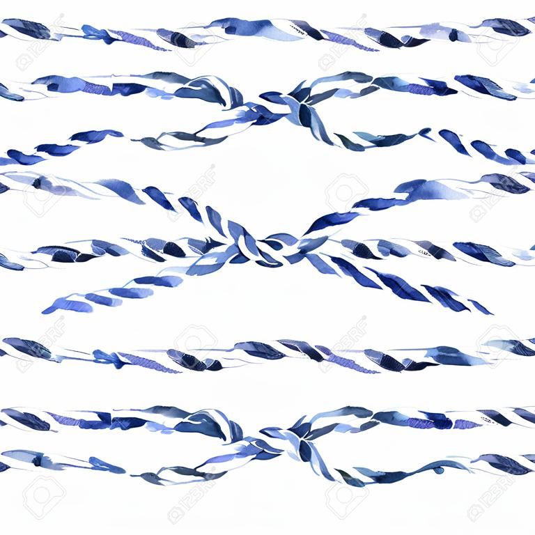 青いロープ結び目 8 手描き水彩イラスト セット