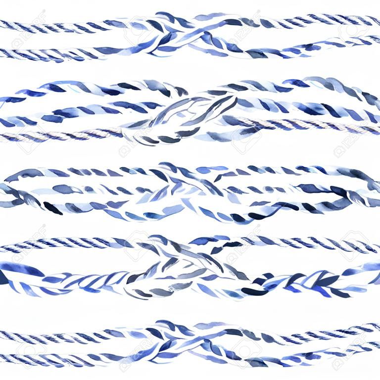 Blue rope knot  eight hand drawn watercolor illustration set