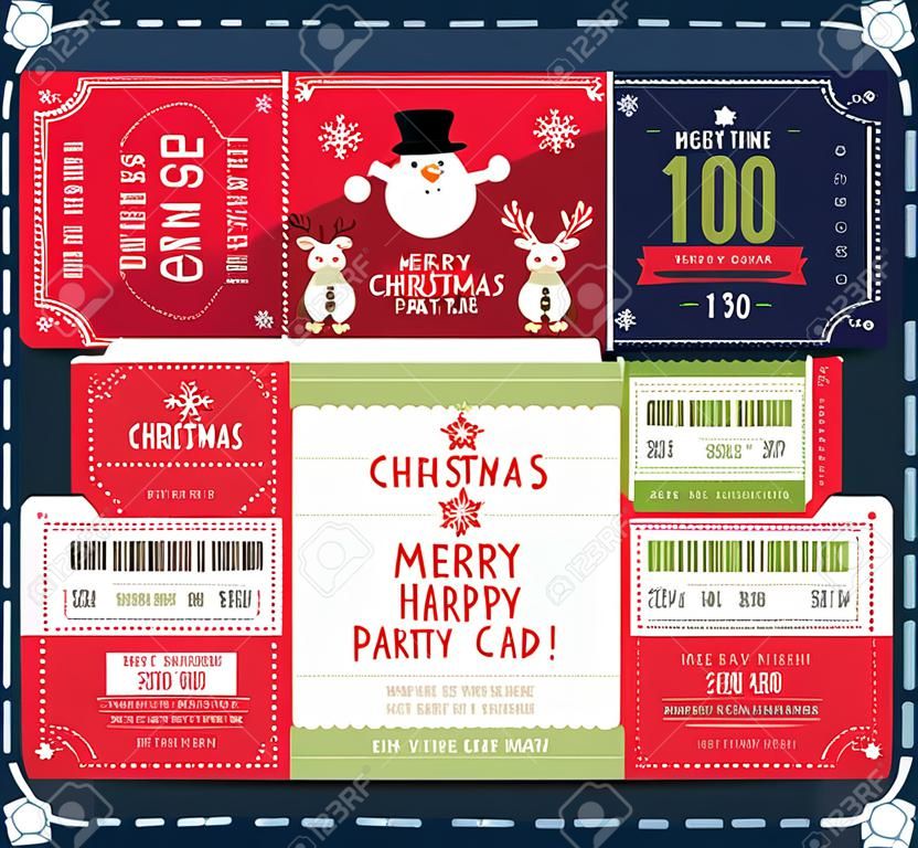 Christmas Party Cartoon Ticket Card Design Template