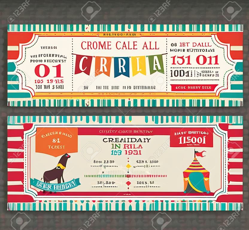 Carte d'anniversaire avec le Cirque ticket passe Modèle de conception