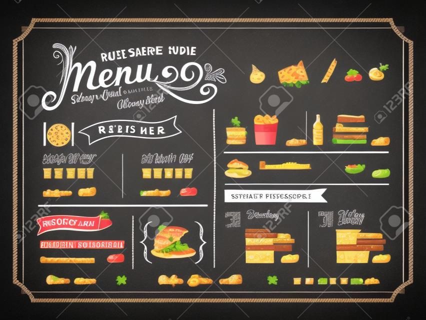 與黑板背景餐廳的美食菜單設計