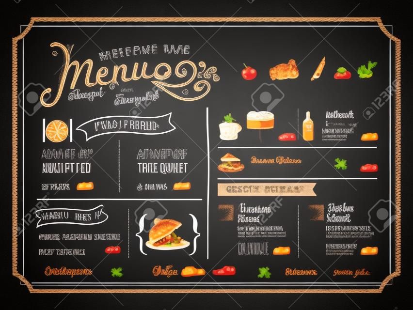 Design de menu de comida de restaurante com fundo de quadro