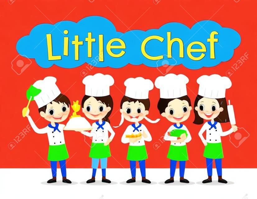 Grupa młodych Chef dzieci dzieci cartoon ilustracji