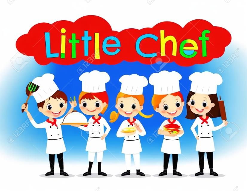 Grupa młodych Chef dzieci dzieci cartoon ilustracji