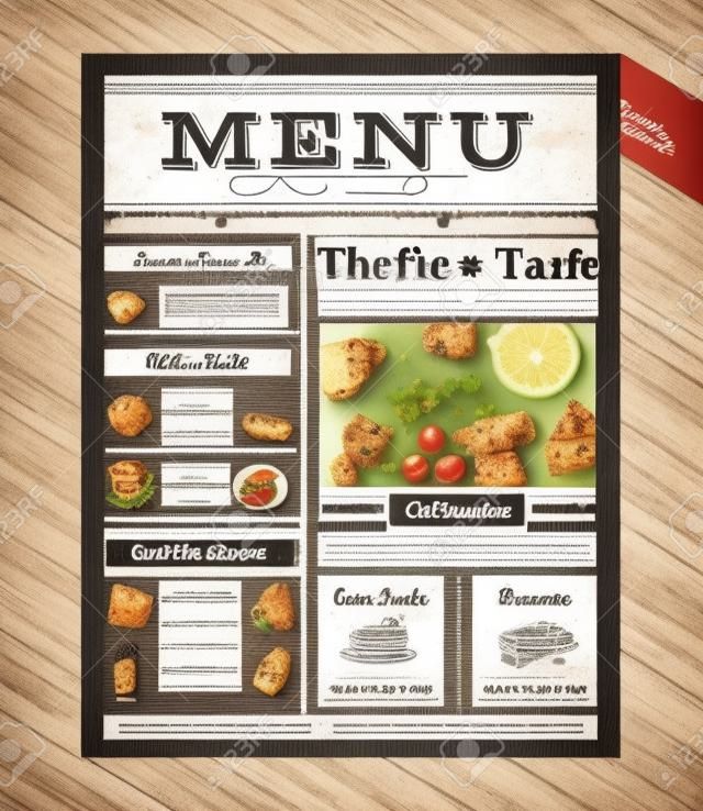 шаблон дизайна меню кафе-ресторан в стиле газеты
