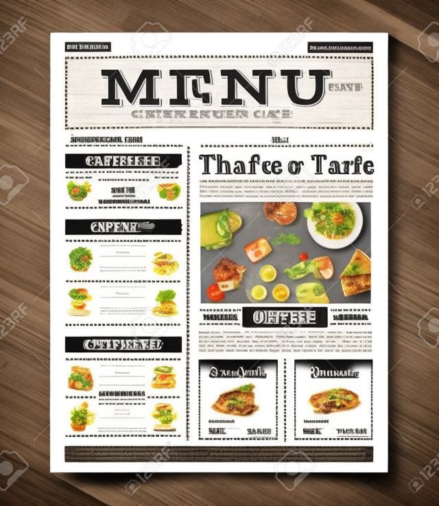 報紙風格的餐廳咖啡廳菜單設計模板