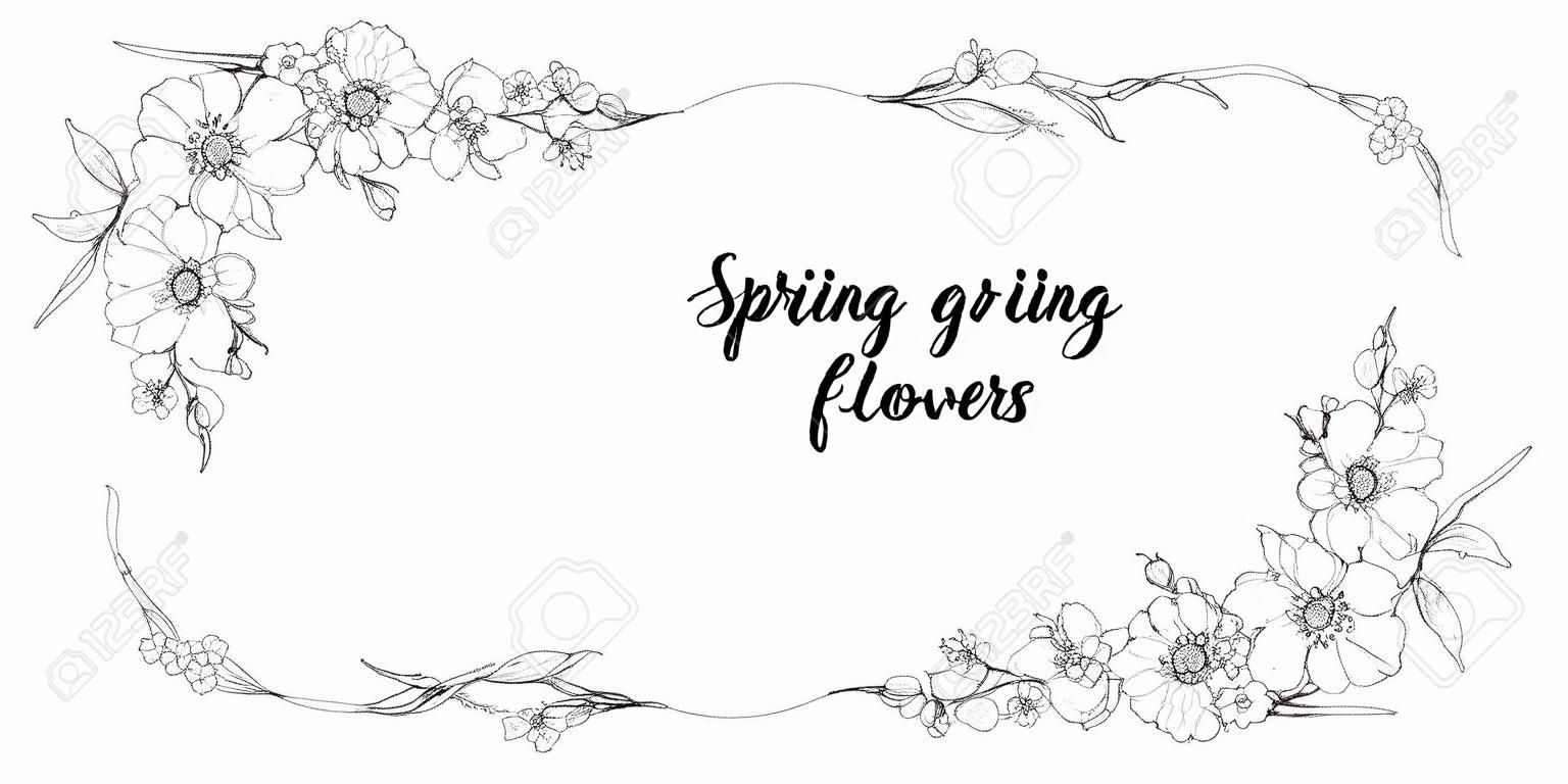 floral graphic composition with spring flowers