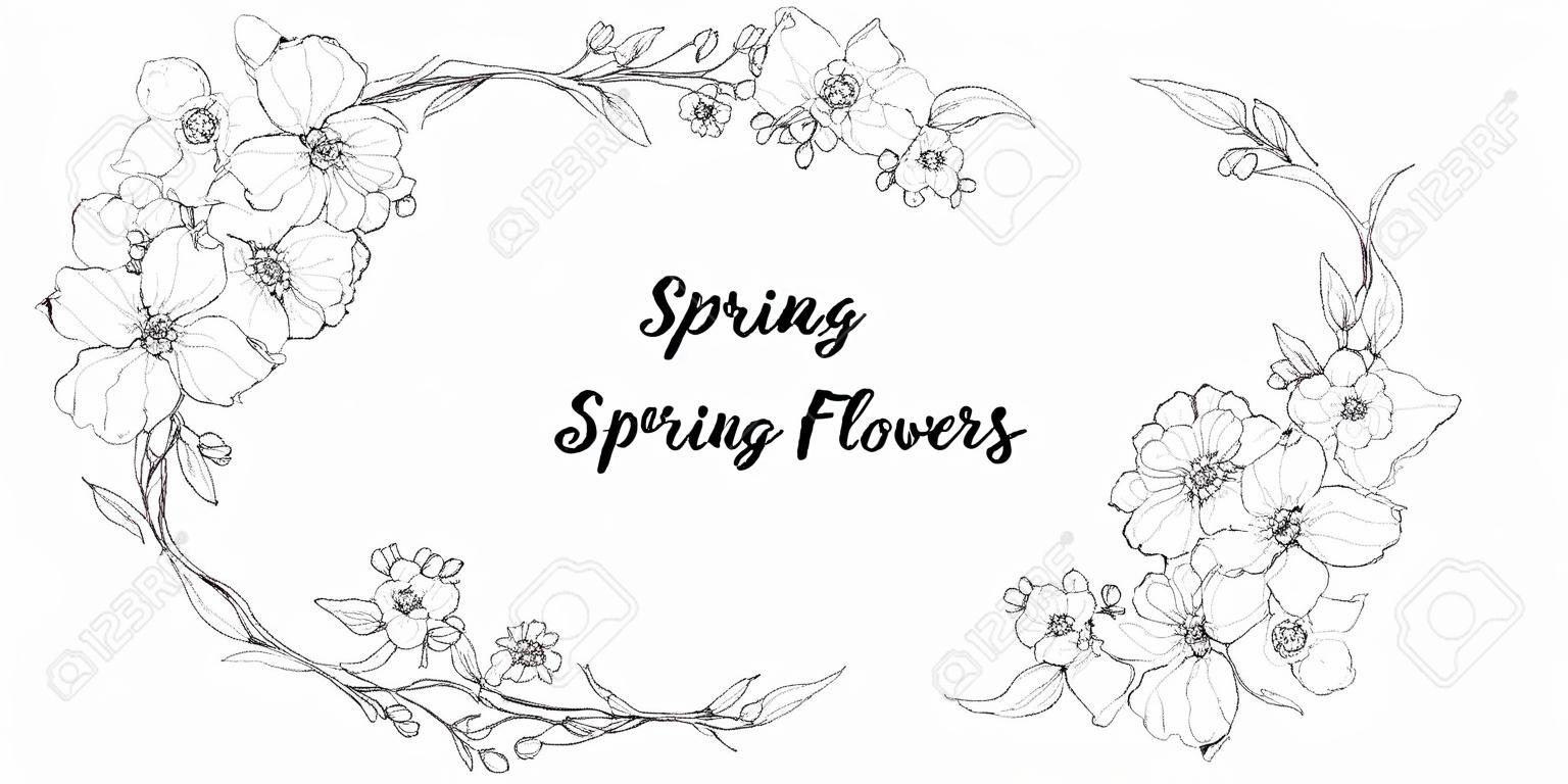 floral graphic composition with spring flowers