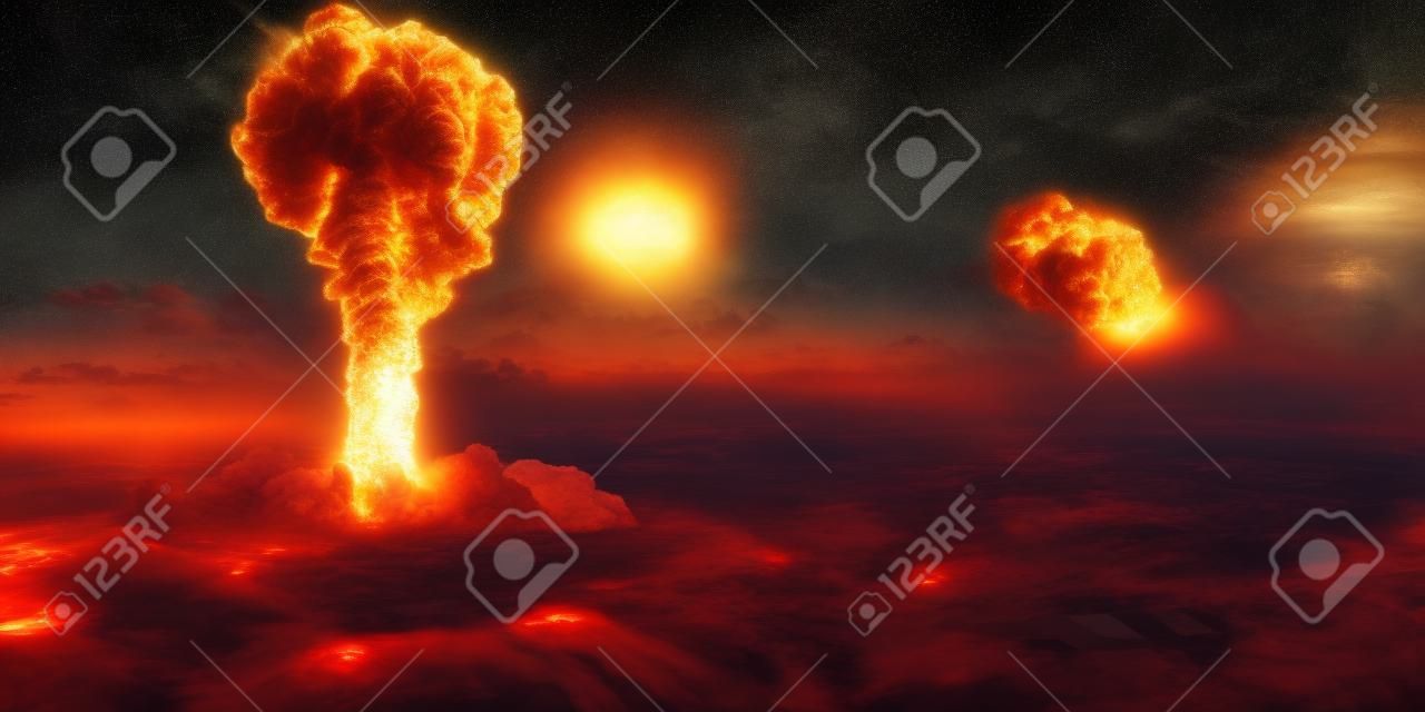 A terrível explosão nuclear com a altura das nuvens.