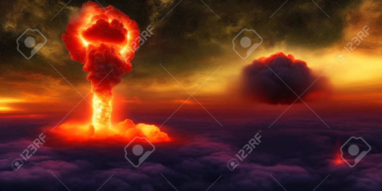 La terribile esplosione nucleare con altezza delle nuvole.