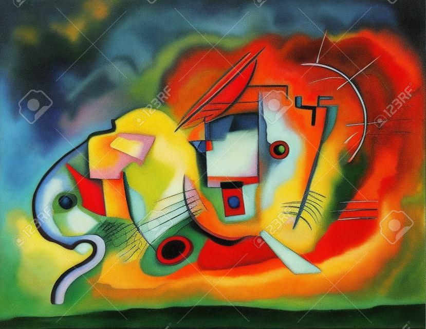 czerwony kot na motywach Kandinsky'ego