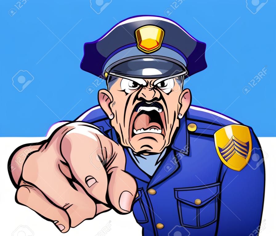 Illusztráció egy rajzfilm dühös rendőr rendőr vagy biztonsági őr kiabált a néző