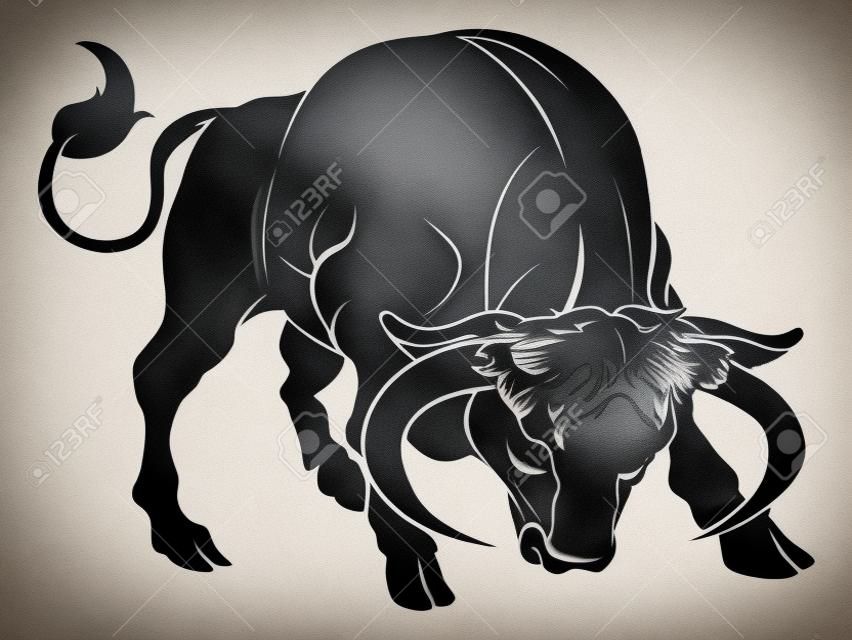 Une illustration d'un taureau noir stylisé peut-être un tatouage taureau