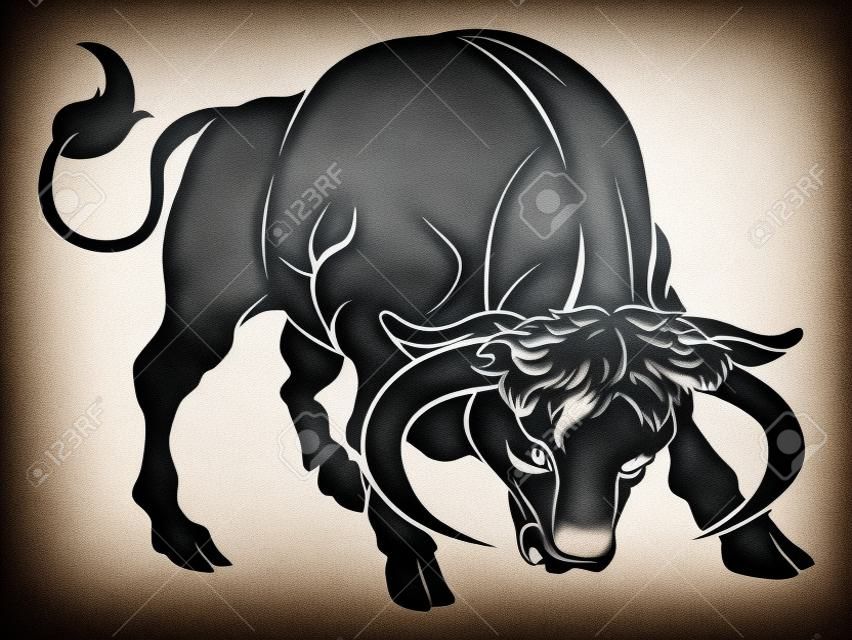 Une illustration d'un taureau noir stylisé peut-être un tatouage taureau