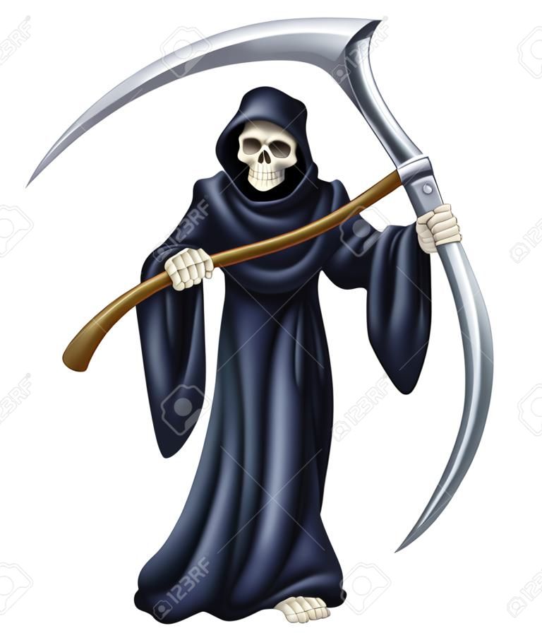 Una ilustración de un personaje de la muerte sombría reaper sosteniendo una guadaña