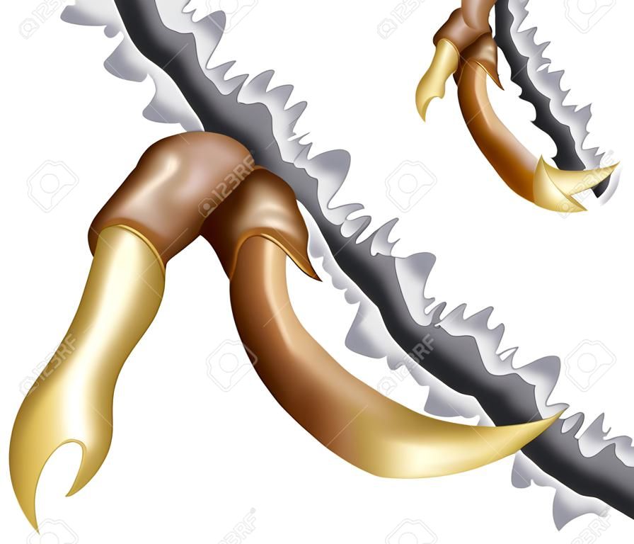 An illustration of a monster claw or hand scratching or ripping through metal