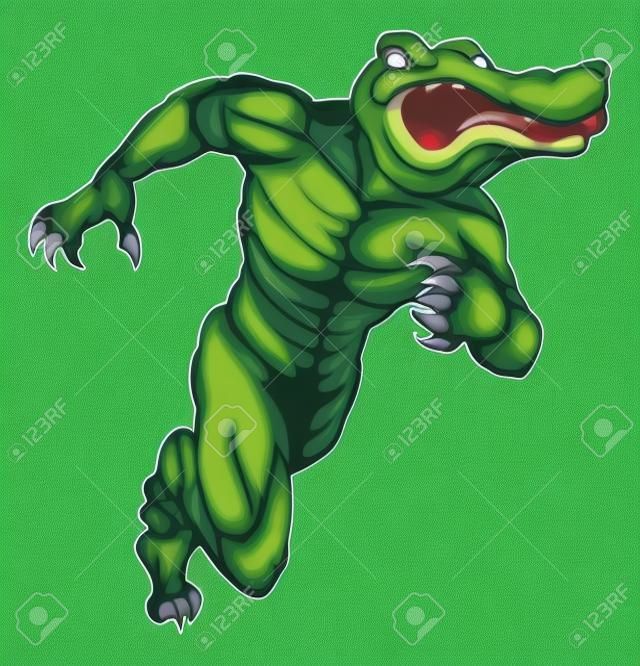 Una ilustración de un caimán o cocodrilo mascota miedo correr o carga