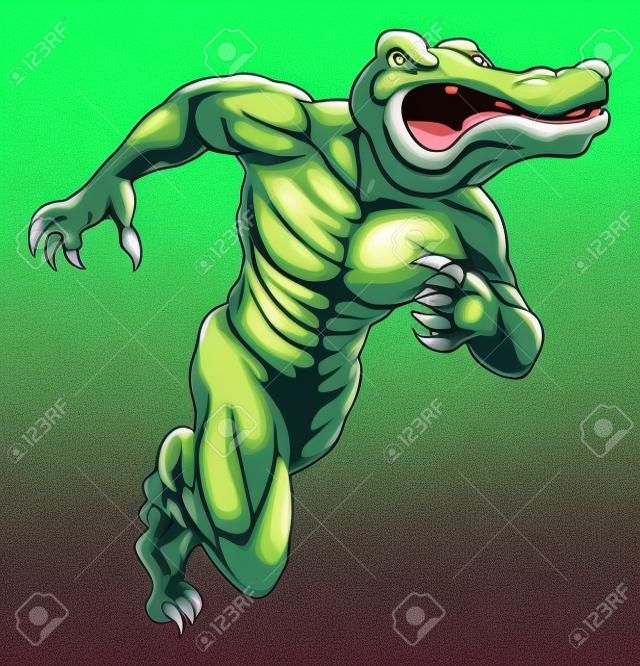 Una ilustración de un caimán o cocodrilo mascota miedo correr o carga