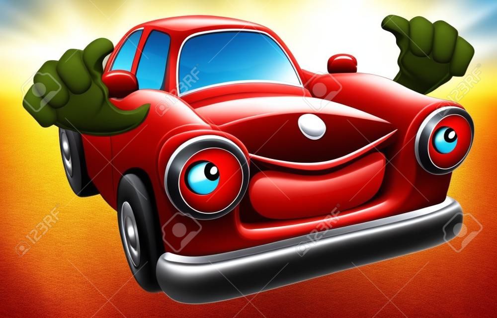 Cartoon charakter stylu starego samochodu z happy twarzy dając kciuki do góry