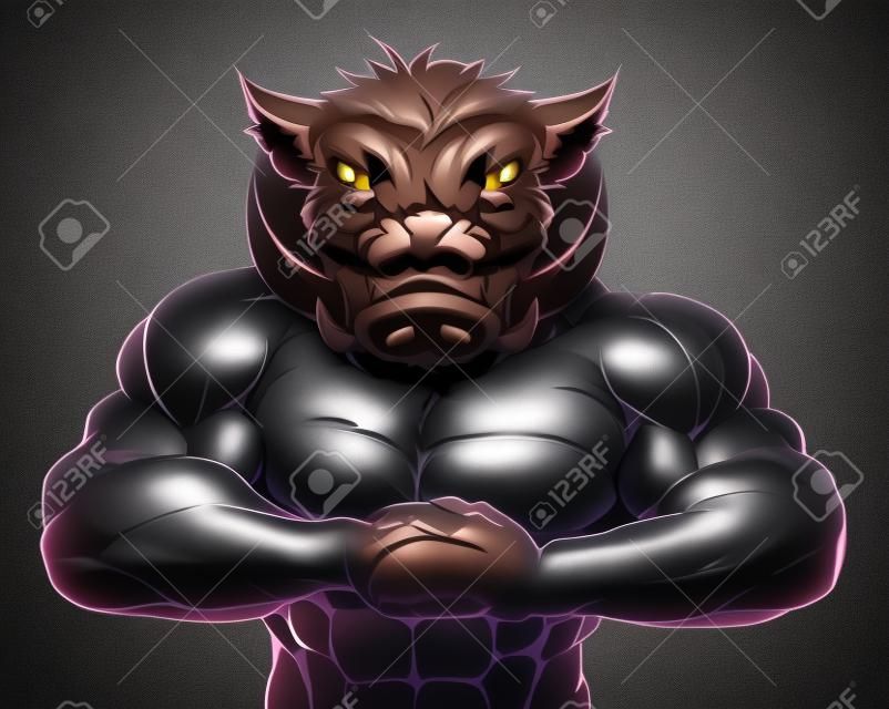 Eine harte Muskel Wildschwein Maskottchen Charakter immer bereit für einen Kampf