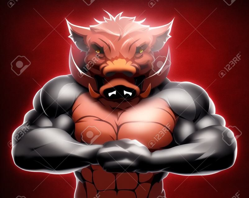 Eine harte Muskel Wildschwein Maskottchen Charakter immer bereit für einen Kampf