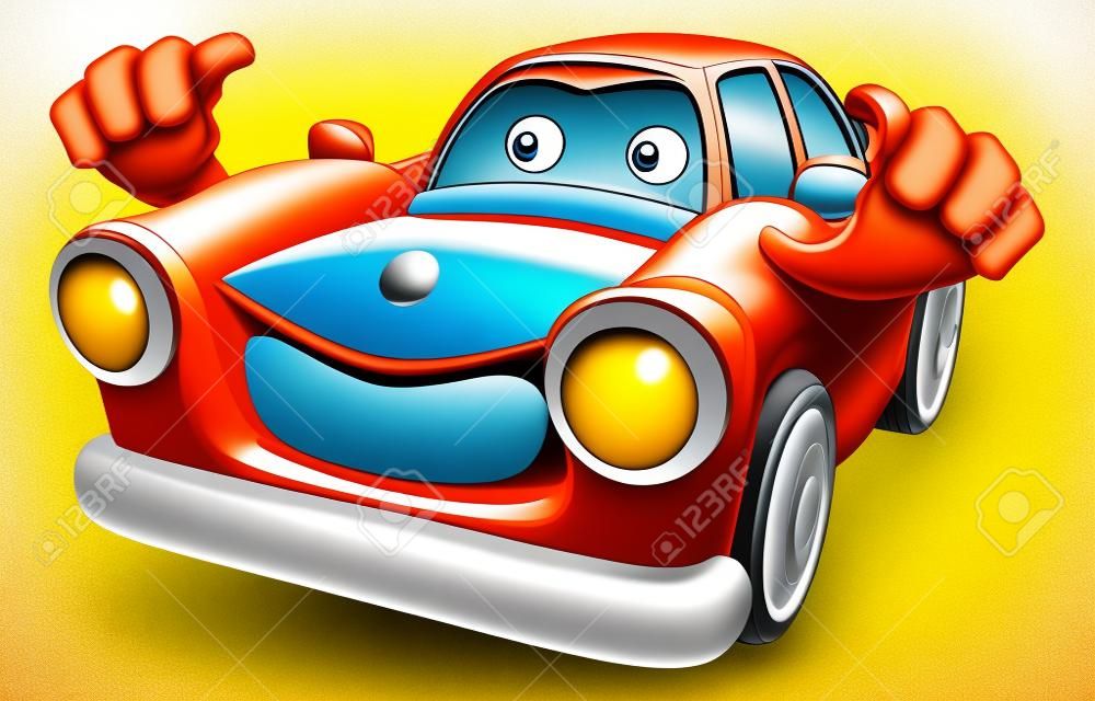 Personaje de dibujos animados de coches clásicos con una cara feliz dando un pulgar hacia arriba