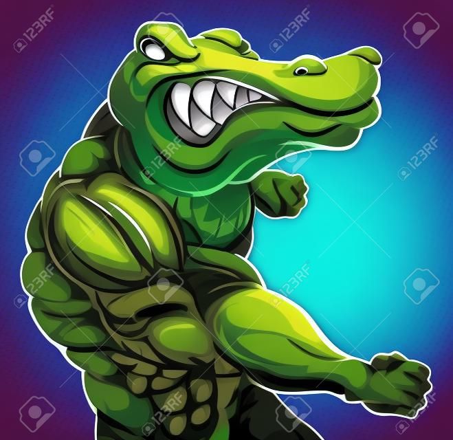 Crocodile or alligator or mascot fighting punching at the viewer with fist clenched