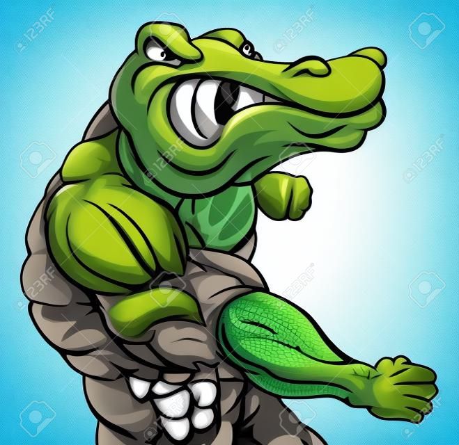 Crocodile ou alligator ou la lutte contre la mascotte poinçonnage le spectateur avec le poing fermé