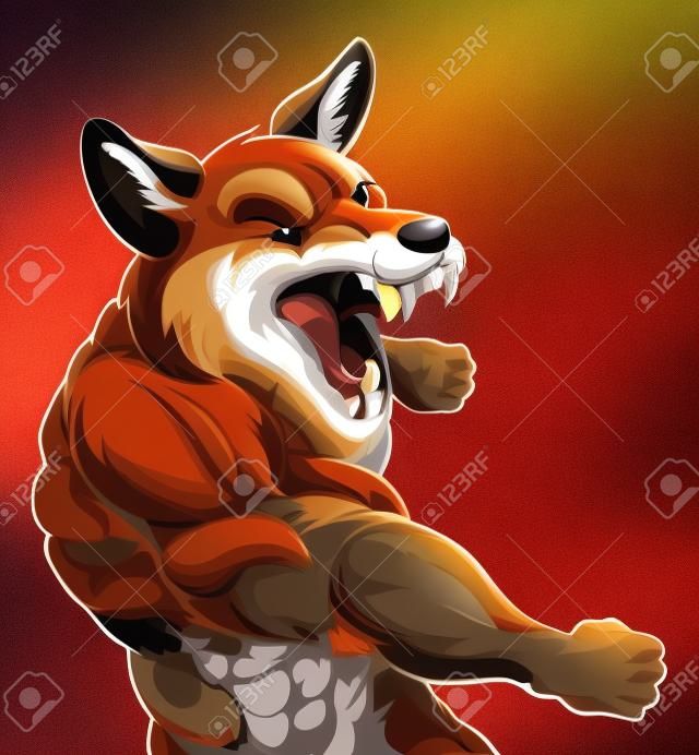 狐狸的動物吉祥物的體育卡通人物戰鬥的說明
