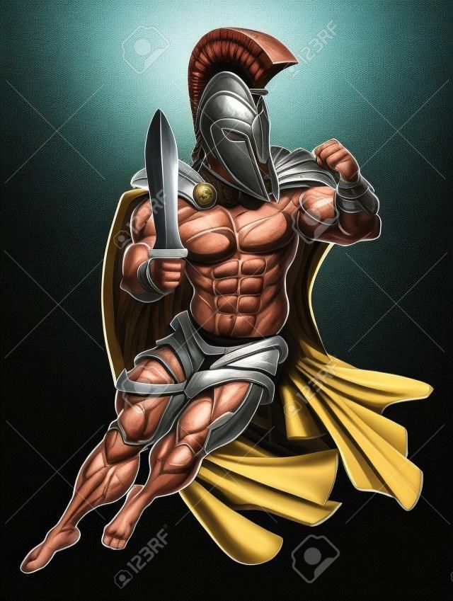 Una ilustración de un fuerte guerrero espartano musculares