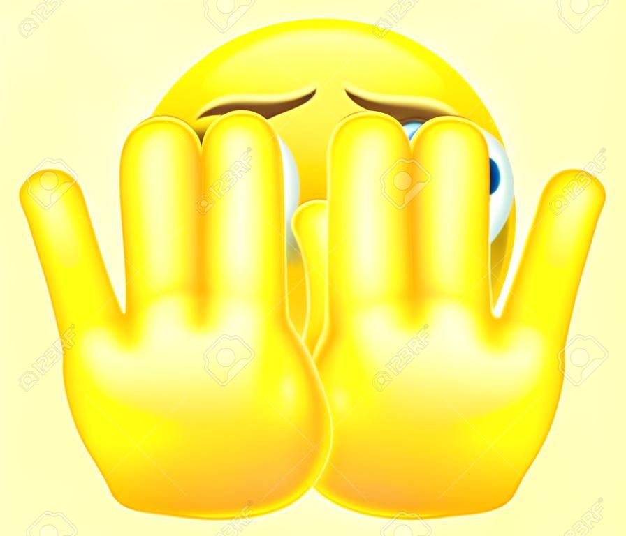 Um emoji emoticon olhando muito assustado escondido atrás de suas mãos