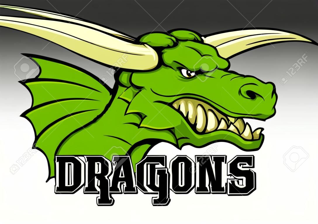 Metin Dragons ile bir karikatür ejderha spor takımı maskotu bir örneğidir