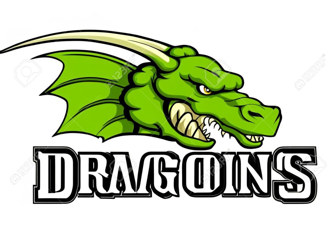 Metin Dragons ile bir karikatür ejderha spor takımı maskotu bir örneğidir