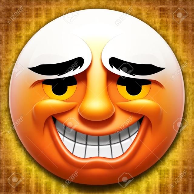 Egy emoji érzelem karakter mosolyog zavartan vagy zsíros módon