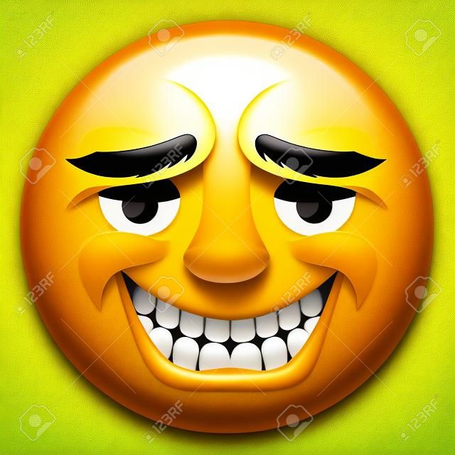 Egy emoji érzelem karakter mosolyog zavartan vagy zsíros módon