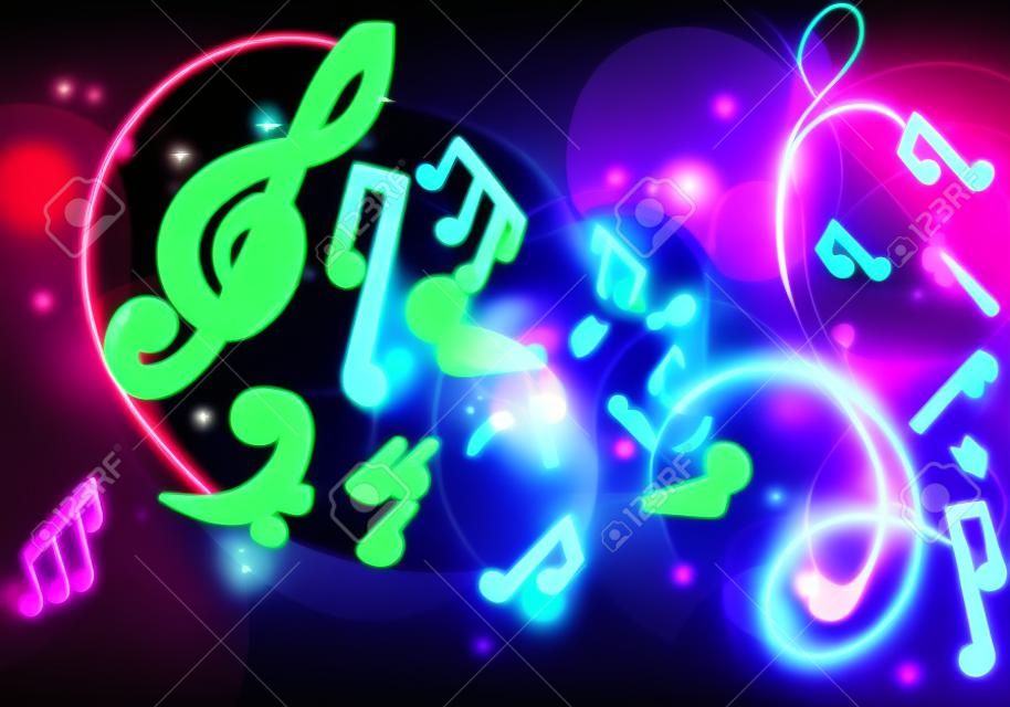 Um fundo de música com notas musicais e um neon como brilho