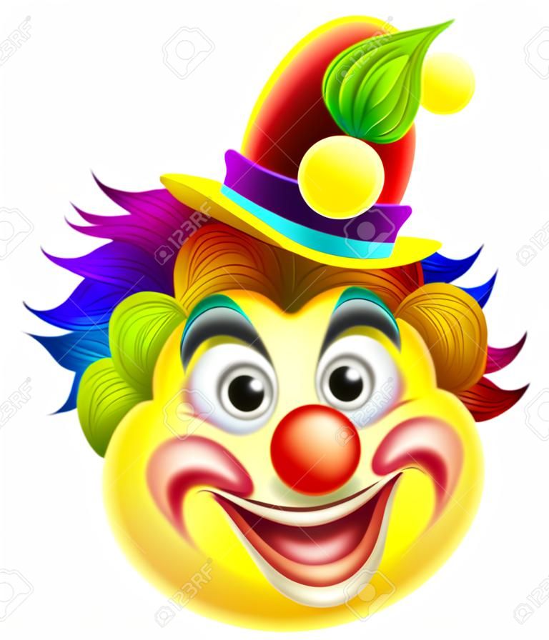 一个小丑的卡通表情符号笑脸字符和一个红鼻子的彩虹假发和面漆组成