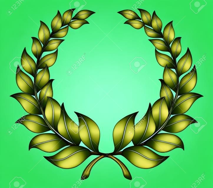 A laurel wreath design element illustration of a circular green wreath made up of two branches