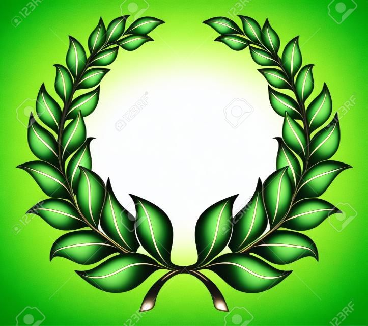 由兩個分支組成的圓形綠色花環的月桂花環設計元素插圖