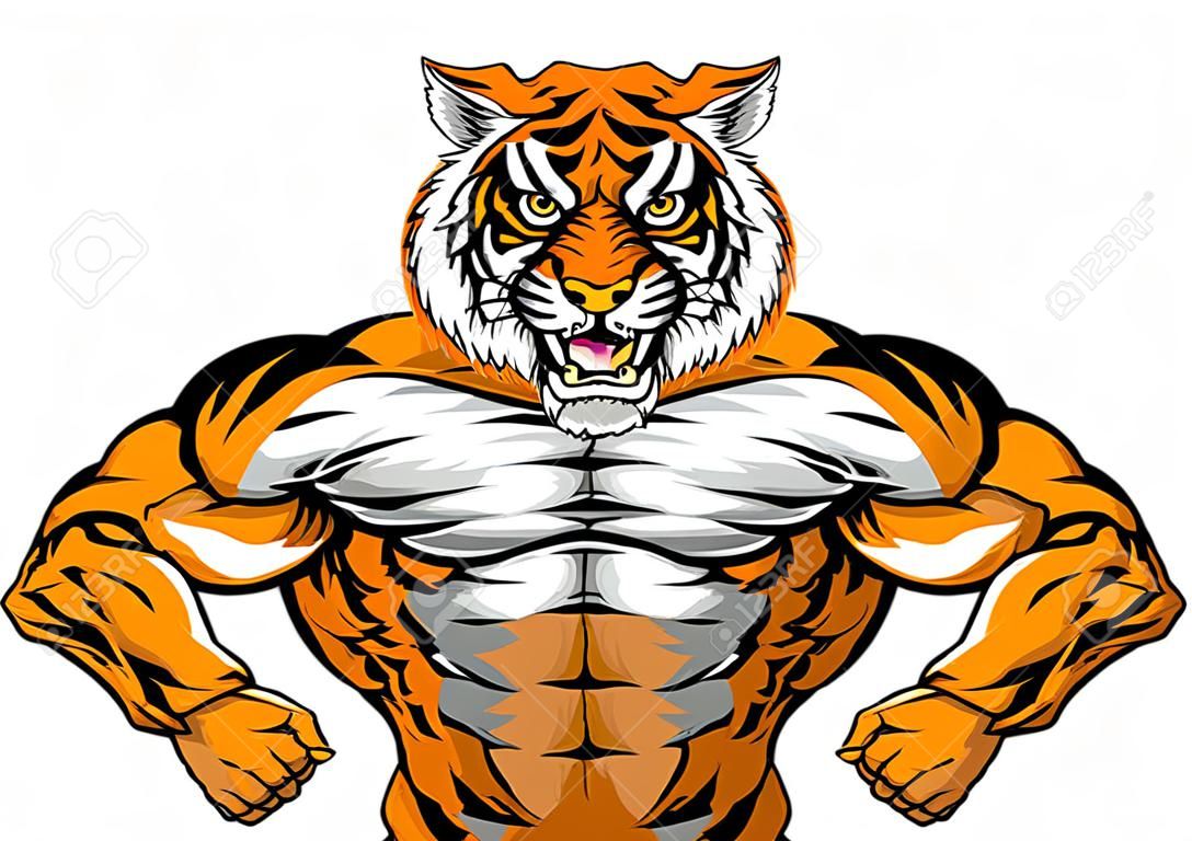 Maskotka sport tygrysa zwierząt pokazywany poza jego ogromne mięśnie