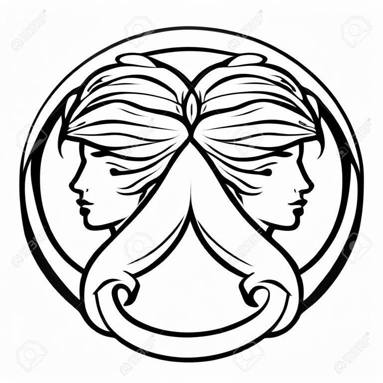 Astrology zodiac signs circular Gemini twins horoscope symbol