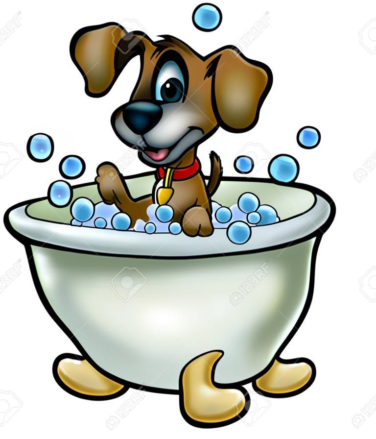 Cartoon-Hund im Bad