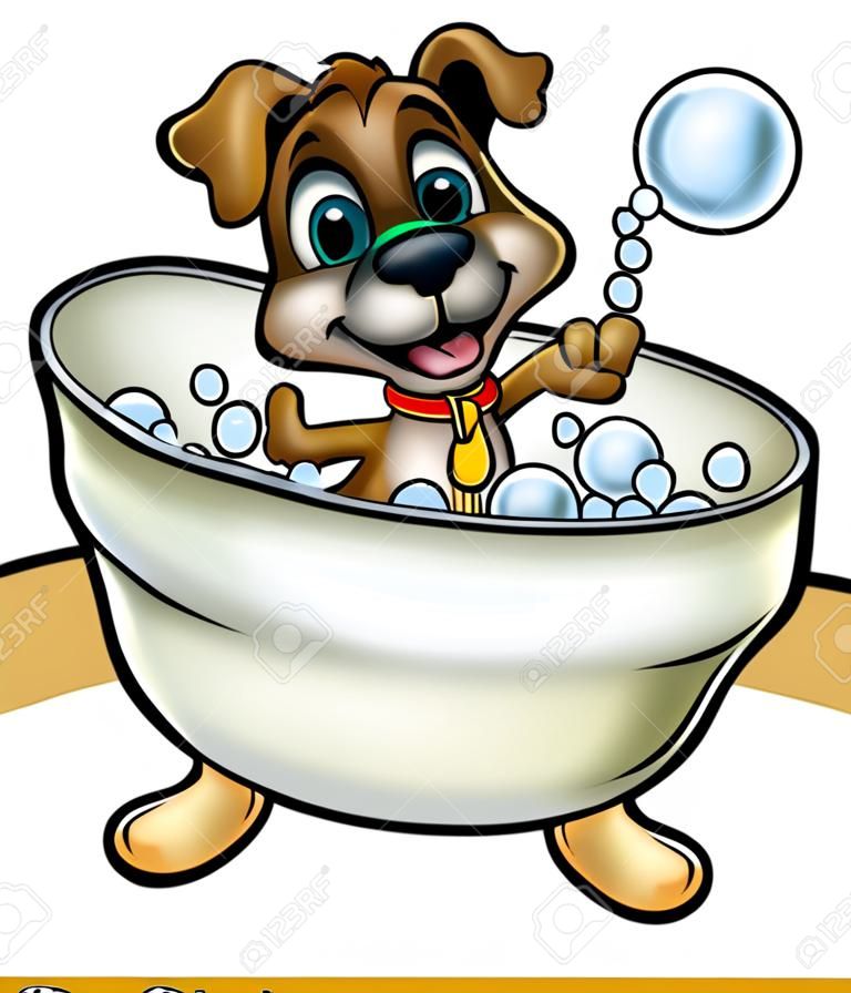 Cachorro dos desenhos animados no banho